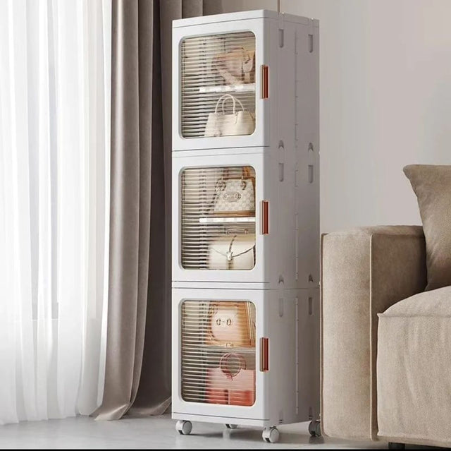 Storage Multilayer Cabinet with 3 Compartments Adjustable Length (61-90cm) | 166cm (H) x 29cm (W) x 37cm (D)