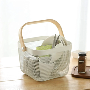 Storage and Fruit Basket with Bamboo Handles – Black and White Kitchen Storage Kitchen Organizers