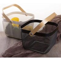 Storage and Fruit Basket with Bamboo Handles – Black and White Kitchen Storage Kitchen Organizers