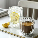Stripe Double Wall Glass Mug Heat Resistant for Tea Coffee Milk Juice Espresso & Whisky Tableware Mugs