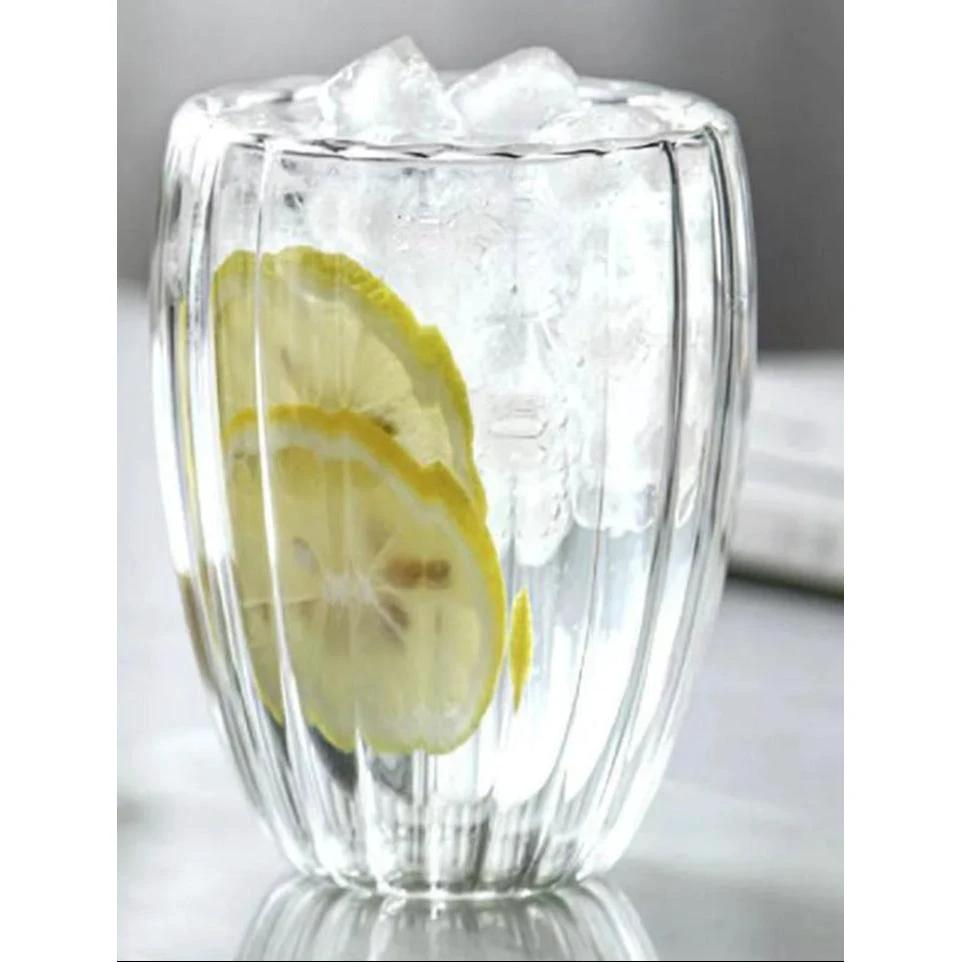 Stripe Double Wall Glass Mug Heat Resistant for Tea Coffee Milk Juice Espresso & Whisky Tableware Mugs