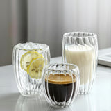 Stripe Double Wall Glass Mug Heat Resistant for Tea Coffee Milk Juice Espresso & Whisky Tableware Mugs