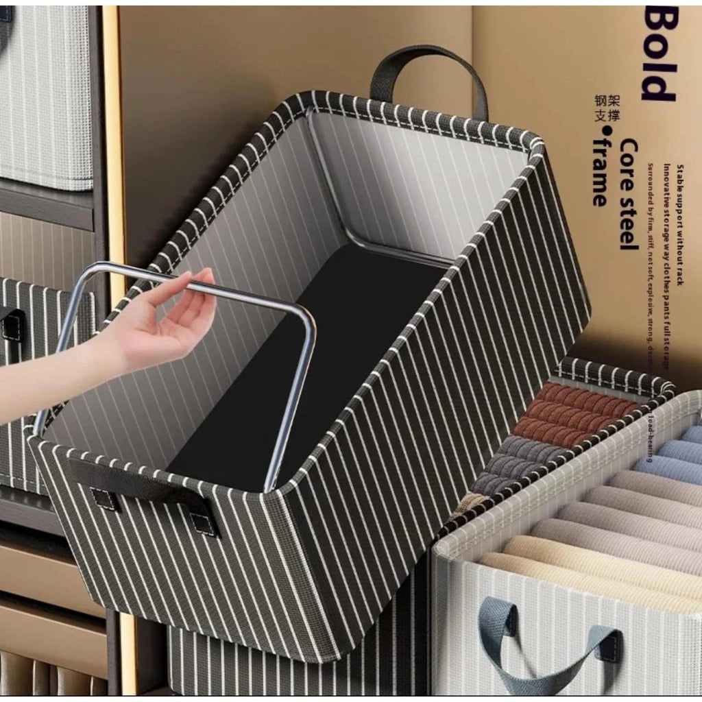 Striped Foldable Closet Organizer Box – Black & White | 47×28×20cm Closet Organizers