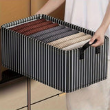 Striped Foldable Clothes Storage Bag Wardrobe Organizer Grey or Black