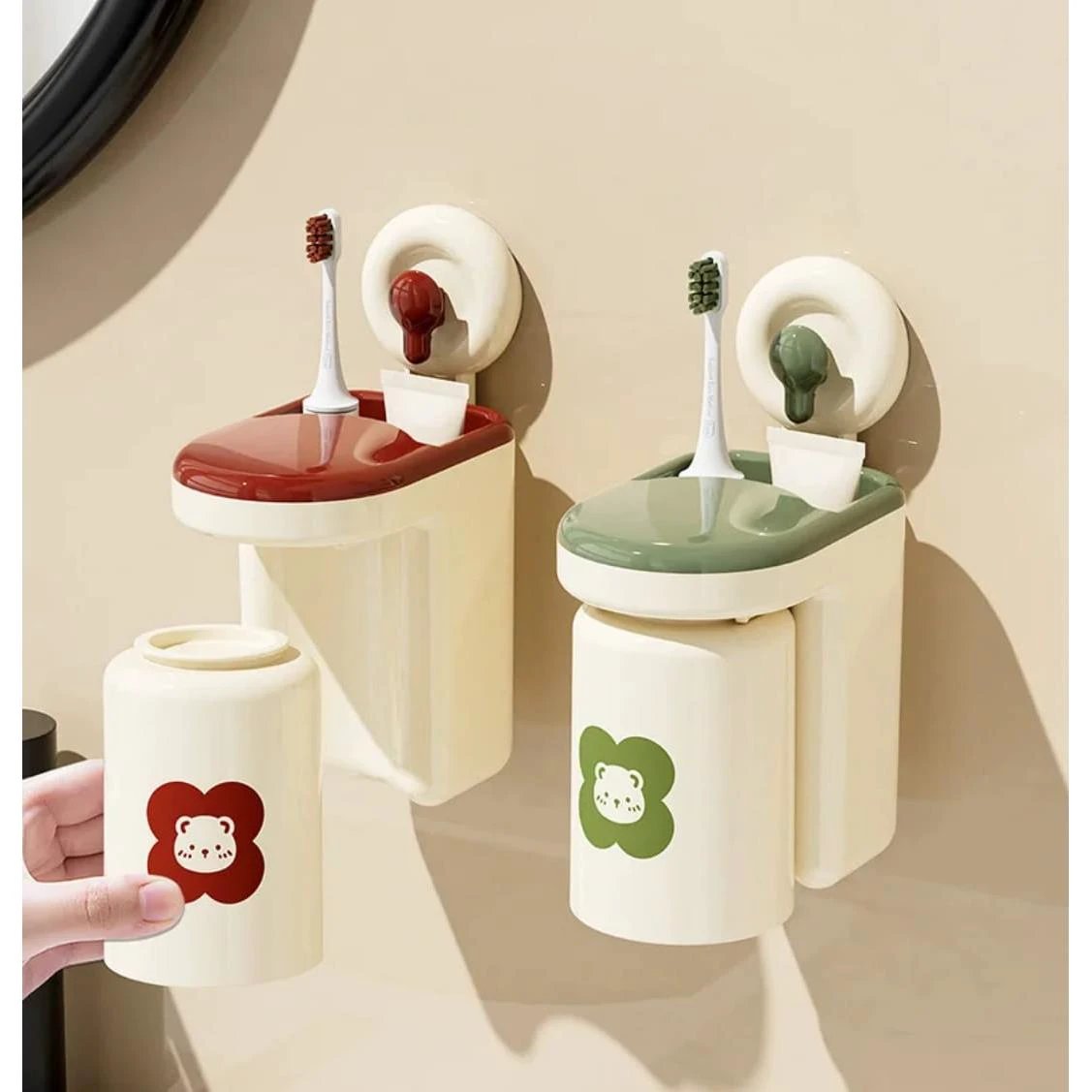 Strong Adhesive Wall Mounted Toothbrush Cup Rack for Modern Bath Spaces Toothbrush holder Toothbrush Holders