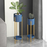 Stylish Planter Set with Gold Stand Versatile Indoor Outdoor Planters for Succulents, Herbs, and Small Plants