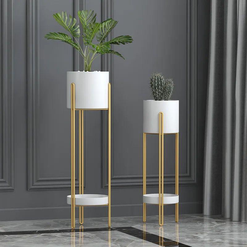 Stylish Planter Set with Gold Stand Versatile Indoor Outdoor Planters for Succulents, Herbs, and Small Plants
