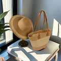 Summer Bag + Hat Combo Stylish Woven Tote and Matching Sun Hat Set. Clothing Accessories