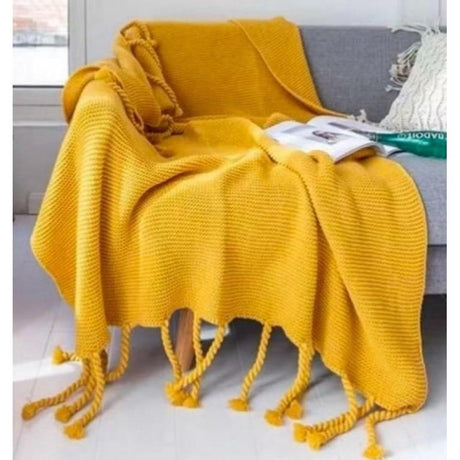 Super Soft Knitted Throw Blanket with Tassels 170x130cm Acrylic Fiber