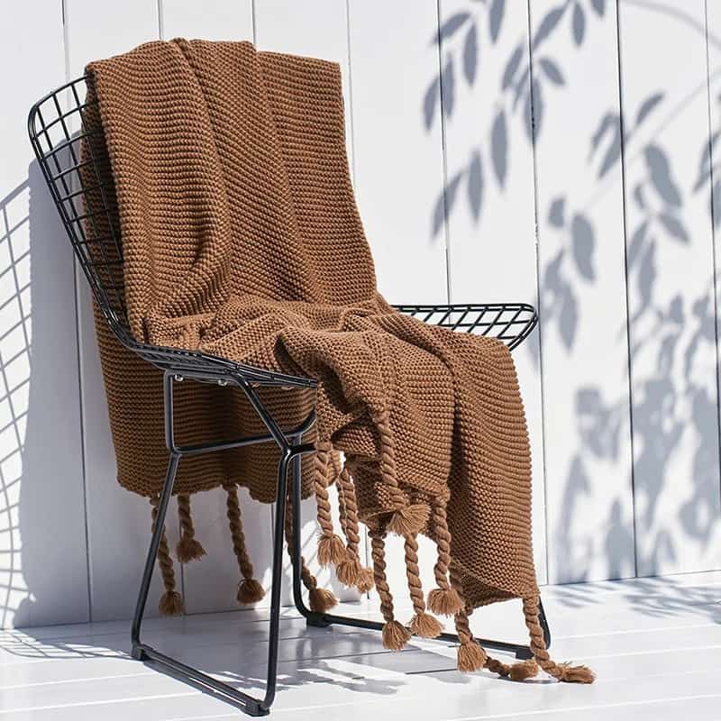 Super Soft Knitted Throw Blanket with Tassels 170x130cm Acrylic Fiber