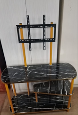 TV600 Black Marble-Look TV Stand Multi Tier Shelf with Mount & Gold Frame