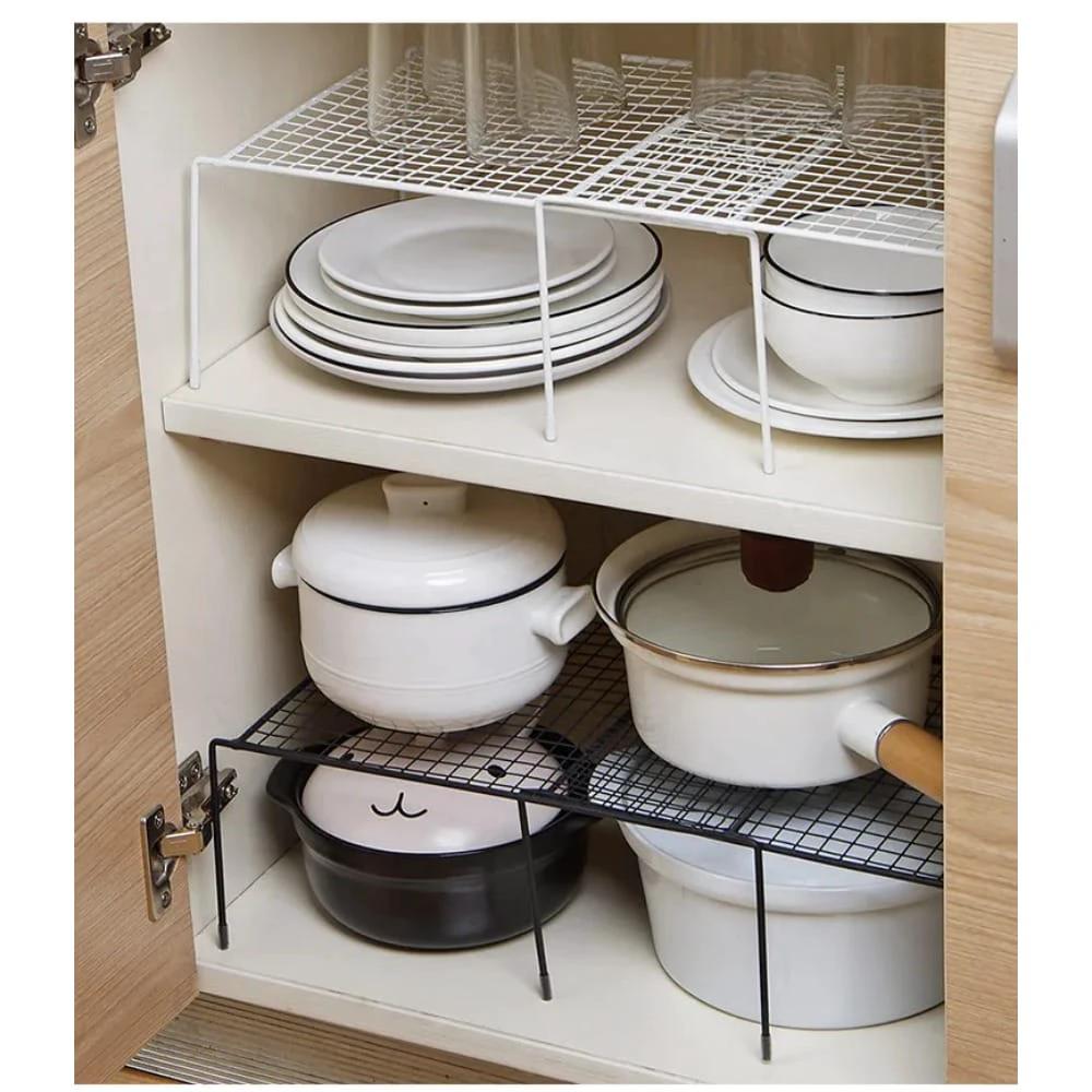 Telescopic Metal Hollow Drain Shelf Adjustable Sink Storage Rack & Cabinet Organizer Durable Space Saving Kitchen Accessory in Black or White