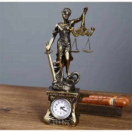 Themis Goddess of Justice Statue with Clock Greek Mythology Decor