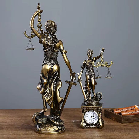 Themis Goddess of Justice Statue with Clock Greek Mythology Decor