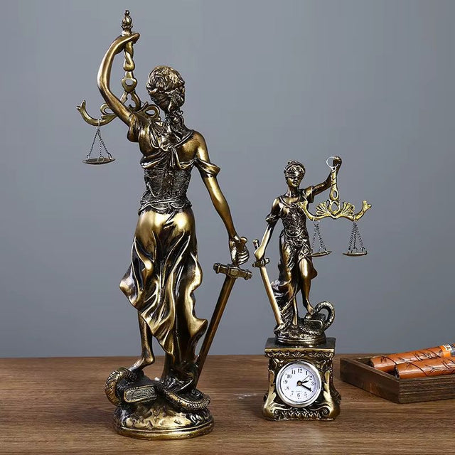 Themis Goddess of Justice Statue with Clock Greek Mythology Decor