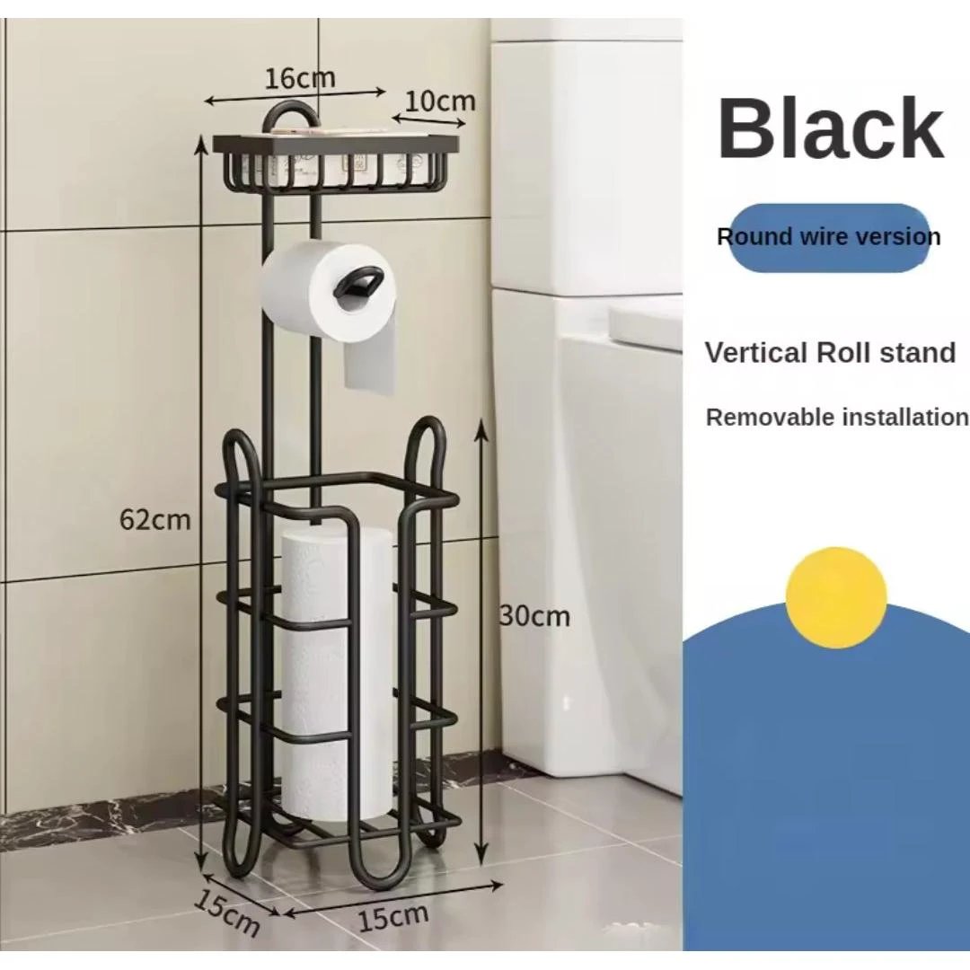 Toilet Paper Holder Floor Stand with Rolling Paper Rack and Bathroom Storage Shelves Bathroom Rack Toilet Paper Holders