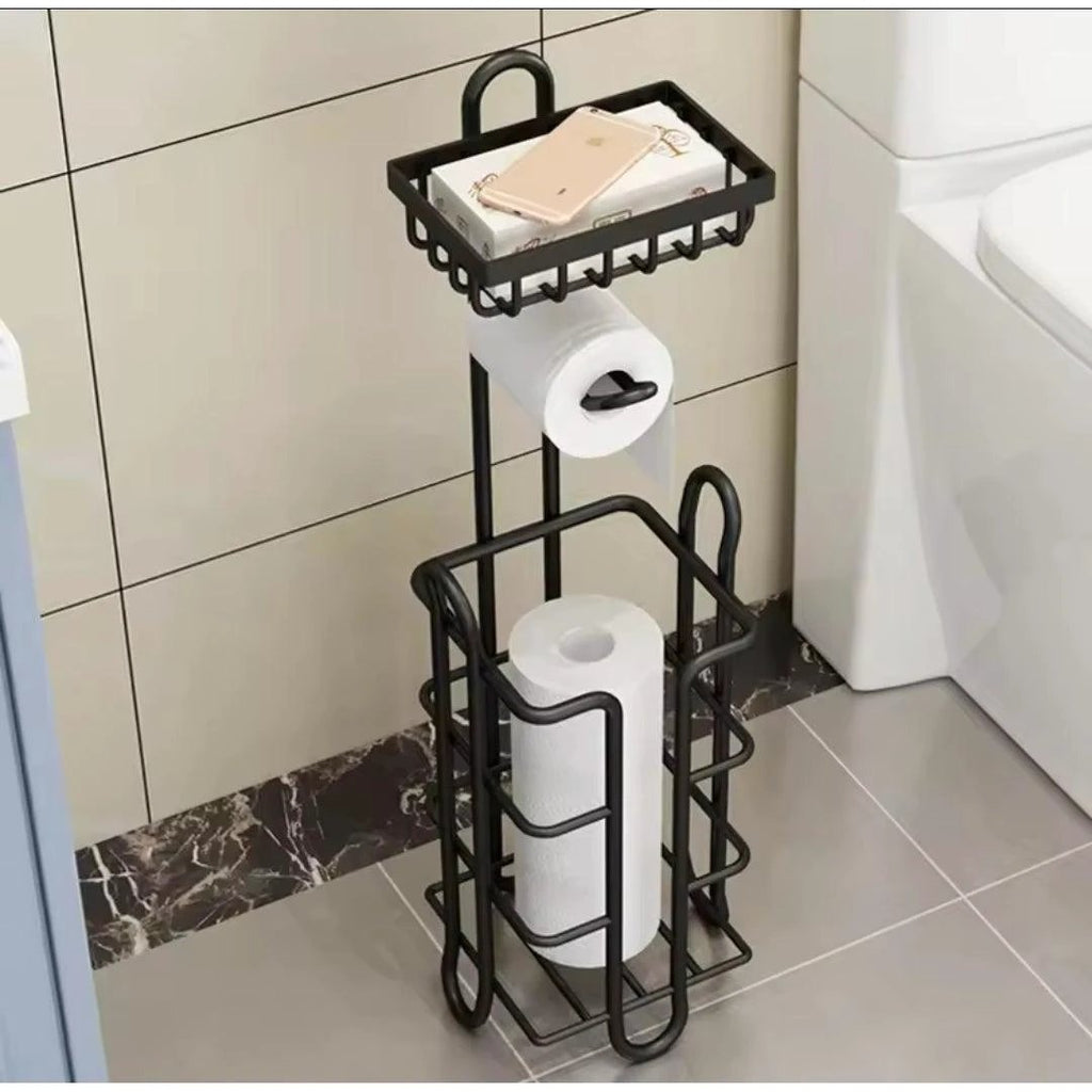 Toilet Paper Holder Floor Stand with Rolling Paper Rack and Bathroom Storage Shelves Bathroom Rack Toilet Paper Holders