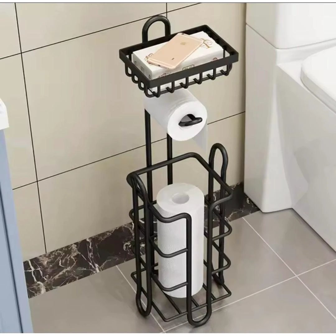 Toilet Paper Holder Floor Stand with Rolling Paper Rack and Bathroom Storage Shelves Bathroom Rack Toilet Paper Holders