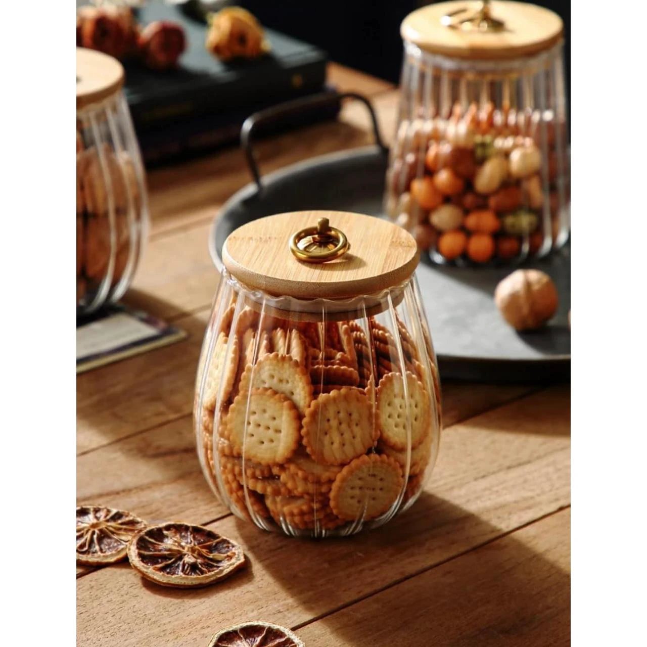Transparent Glass Storage Containers with Bamboo Lid | 500ml Jars for Candy, Spices, and Tea Bags Storage Containers Food Storage