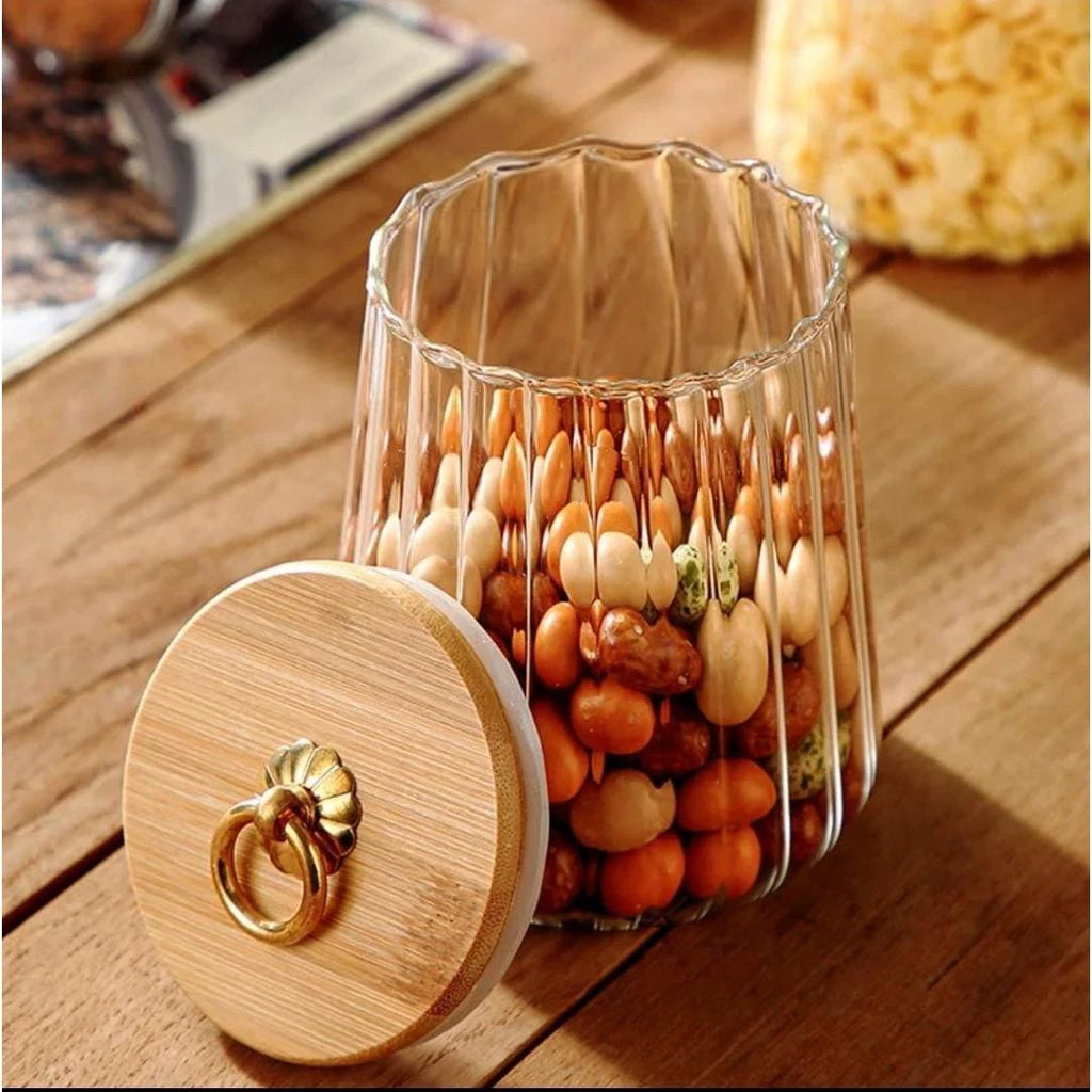 Transparent Glass Storage Containers with Bamboo Lid | 500ml Jars for Candy, Spices, and Tea Bags Storage Containers Food Storage