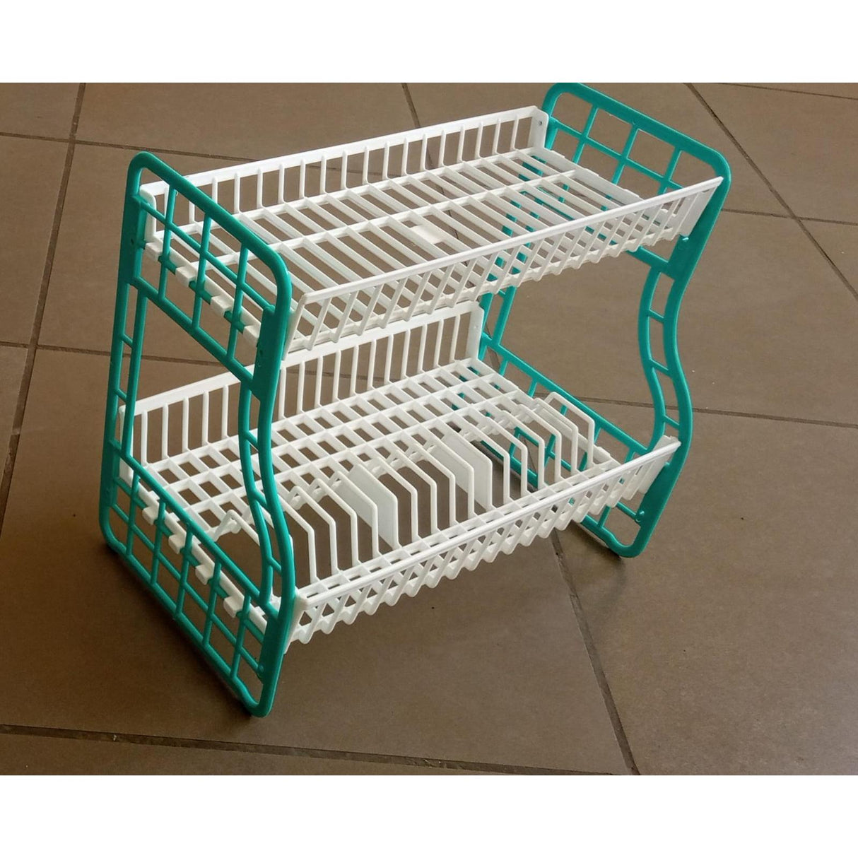 Two-Tier Plastic Dish Rack – Durable Kitchen Organizer for Plates and Cutlery (Available in Blue, Green, Red)