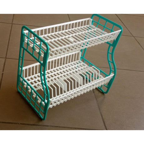 Two-Tier Plastic Dish Rack – Durable Kitchen Organizer for Plates and Cutlery (Available in Blue, Green, Red)