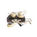 UCC Life 10 Piece Nonstick Cookware Set with Induction Base | Granite & Cream Color Options | Durable & Easy-to-Clean