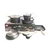 UCC Life 10 Piece Nonstick Cookware Set with Induction Base | Granite & Cream Color Options | Durable & Easy-to-Clean