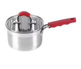 Redberry 4 Piece Stainless Steel Pot Set with Lids | Non Slip Red Ergonomic Handles & Clear Lids | Versatile Cookware