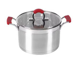 Redberry 4 Piece Stainless Steel Pot Set with Lids | Non Slip Red Ergonomic Handles & Clear Lids | Versatile Cookware
