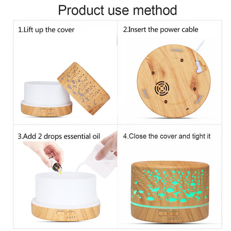 Ultrasonic Aroma Diffuser Humidifier with Remote 500ml Capacity, Adjustable Mist.