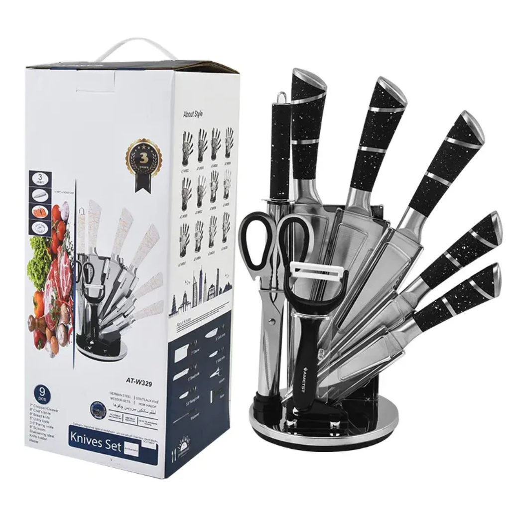 Unique 9pcs Steel Kitchen Knife Set WLD20 with Block for Home and Professional Use Uncategorized