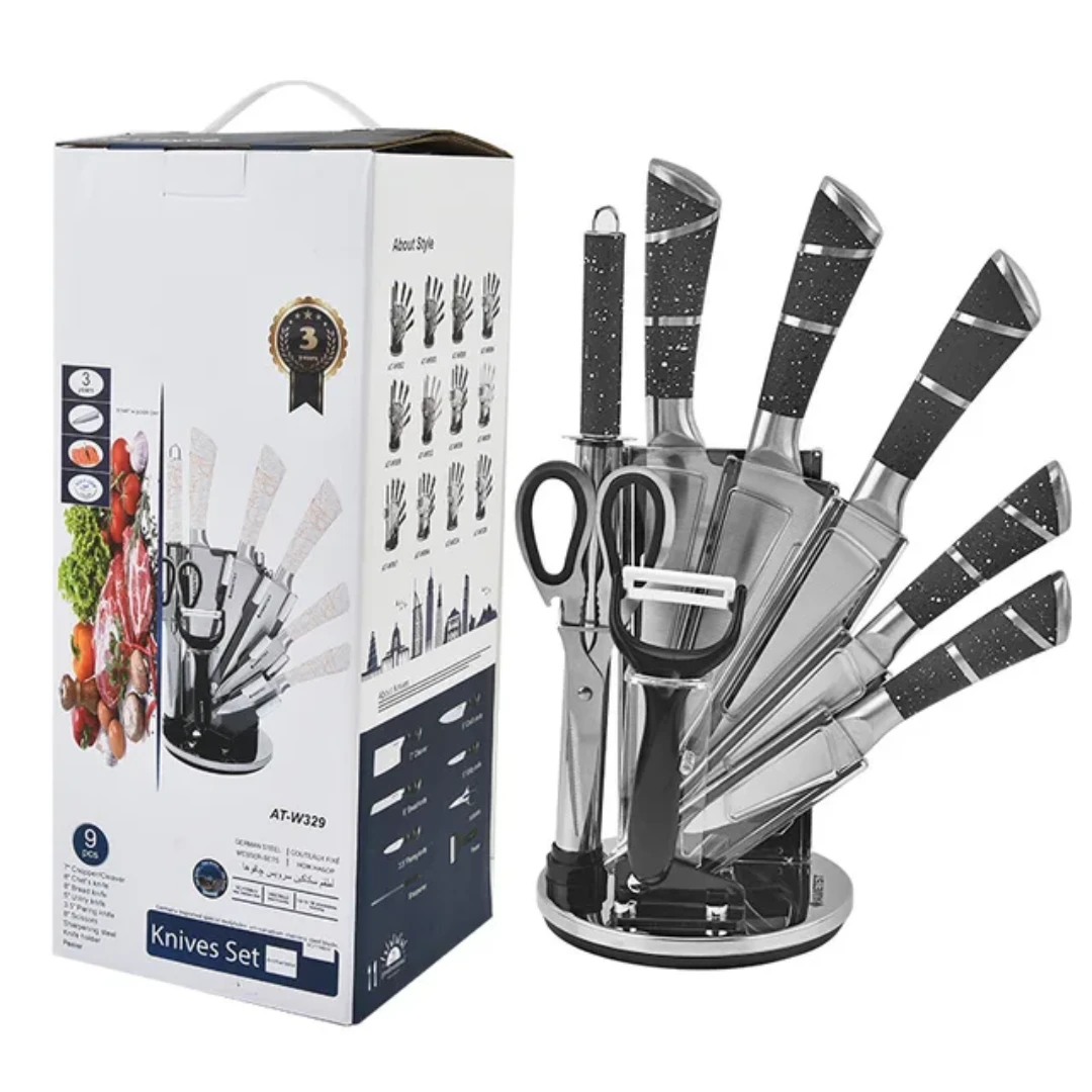 Unique 9pcs Steel Kitchen Knife Set WLD20 with Block for Home and Professional Use Uncategorized