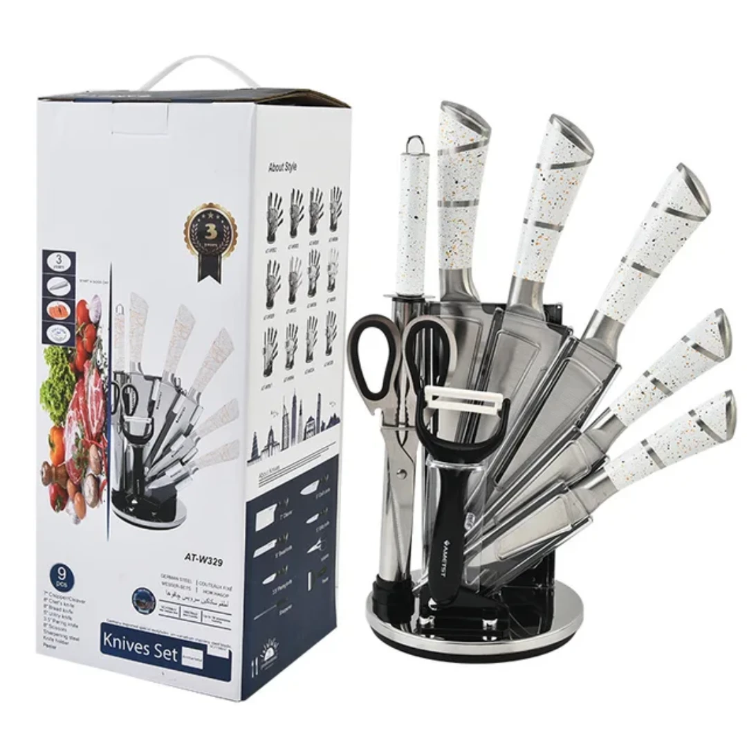 Unique 9pcs Steel Kitchen Knife Set WLD20 with Block for Home and Professional Use Uncategorized