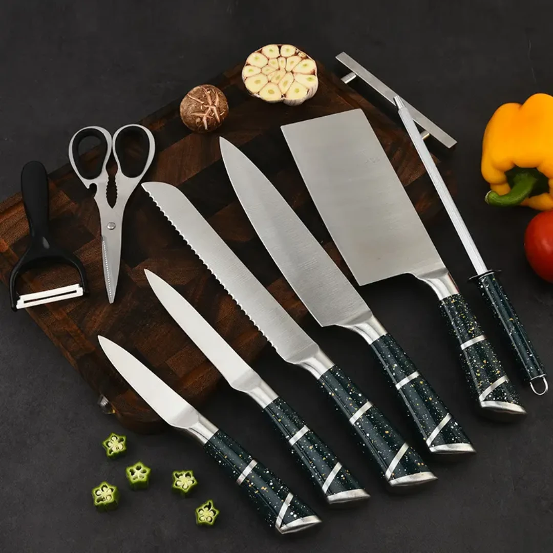 Unique 9pcs Steel Kitchen Knife Set WLD20 with Block for Home and Professional Use Uncategorized