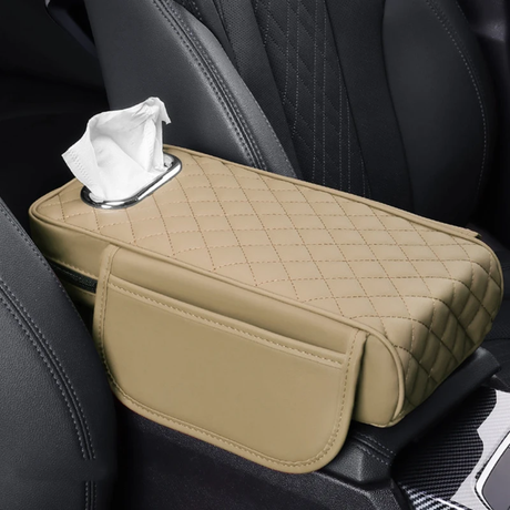 Universal Car Armrest Cushion with Tissue Storage and Booster Support Pad