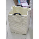 Velvet Corduroy Laundry Basket – White and Grey