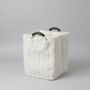 Velvet Corduroy Laundry Basket – White and Grey Bedroom Storage Laundry Baskets