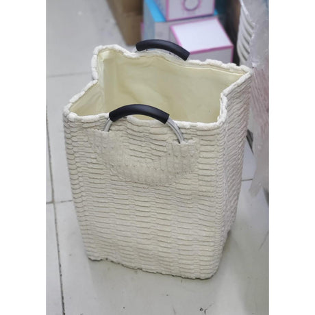 Velvet Corduroy Laundry Basket – White and Grey