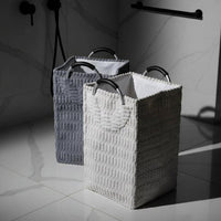 Velvet Corduroy Laundry Basket – White and Grey Bedroom Storage Laundry Baskets