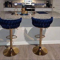 Velvet Swivel Bar Chair with Backrest – Height Adjustable, Gold Legs | Modern Bar Stool Bar Stool Adjustable Bar Stools