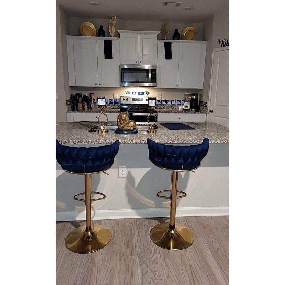 Velvet Swivel Bar Chair with Backrest – Height Adjustable, Gold Legs | Modern Bar Stool