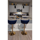 Velvet Swivel Bar Chair with Backrest – Height Adjustable, Gold Legs | Modern Bar Stool