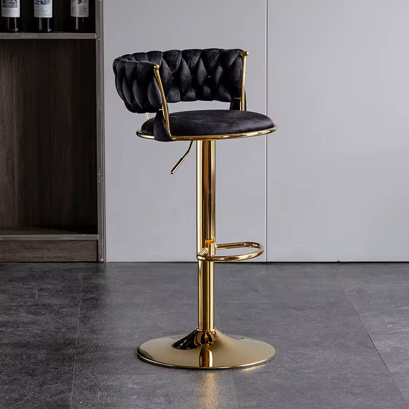 Velvet Swivel Bar Chair with Backrest – Height Adjustable, Gold Legs | Modern Bar Stool