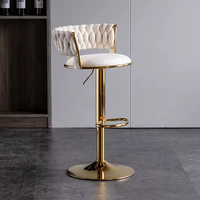 Velvet Swivel Bar Chair with Backrest – Height Adjustable, Gold Legs | Modern Bar Stool