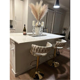 Velvet Swivel Bar Chair with Backrest – Height Adjustable, Gold Legs | Modern Bar Stool