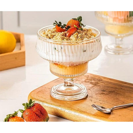 Vintage Style Ribbed Glass Dessert Cups 250ml Pudding Cups Machine Washable for Ice Cream Fruit & Cocktails