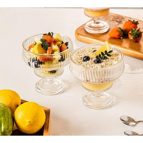 Vintage Style Ribbed Glass Dessert Cups 250ml Pudding Cups Machine Washable for Ice Cream Fruit & Cocktails