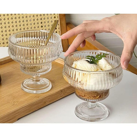 Vintage Style Ribbed Glass Dessert Cups 250ml Pudding Cups Machine Washable for Ice Cream Fruit & Cocktails