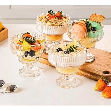 Vintage Style Ribbed Glass Dessert Cups 250ml Pudding Cups Machine Washable for Ice Cream Fruit & Cocktails